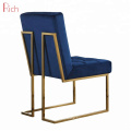 Modern Furniture Mid Century Design Stainless Steel Metal Chair Navy Blue Velvet Goldfinger Dining Chair